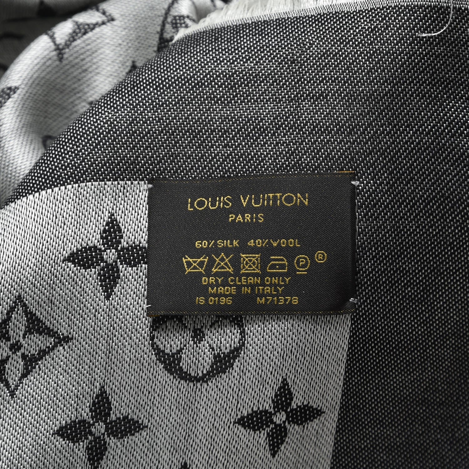 Louis Vuitton Wool Silk Monogram Denim Shawl Black 4 of 4