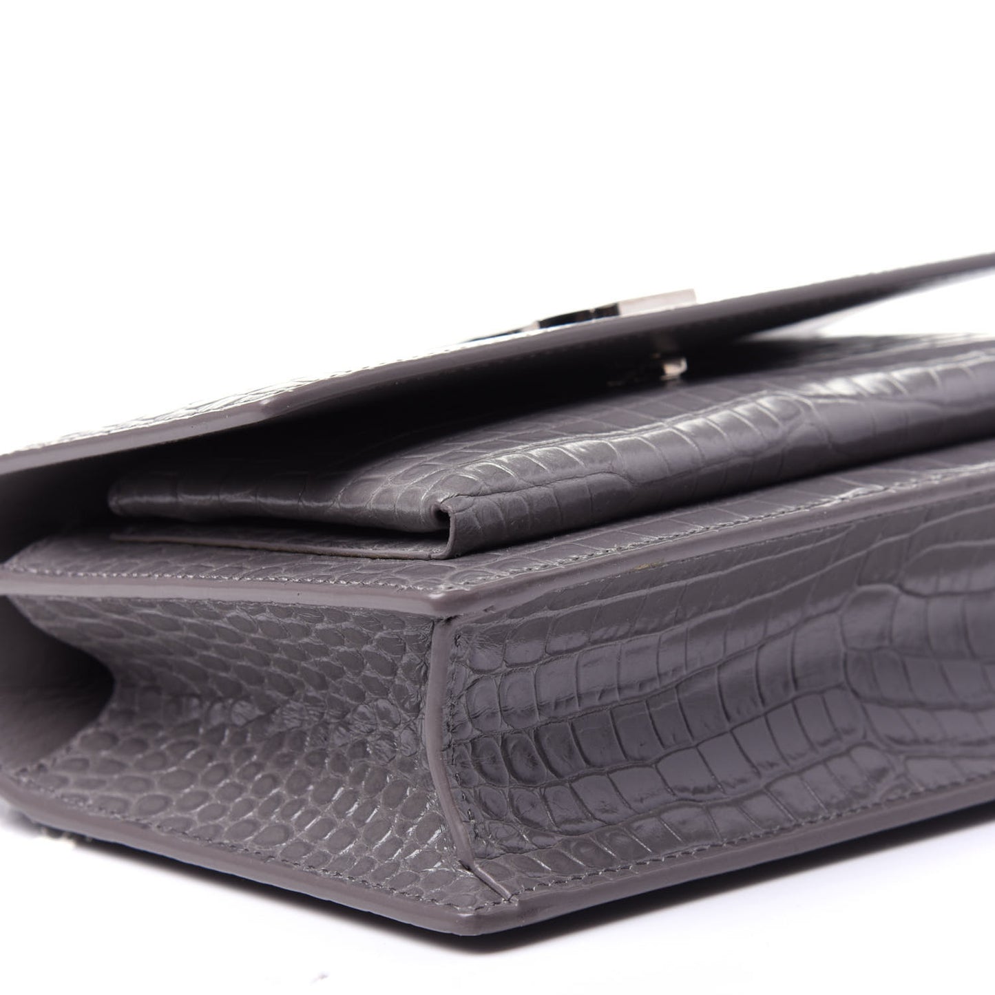 Calfskin Crocodile Embossed Monogram Sunset Chain Wallet Fog