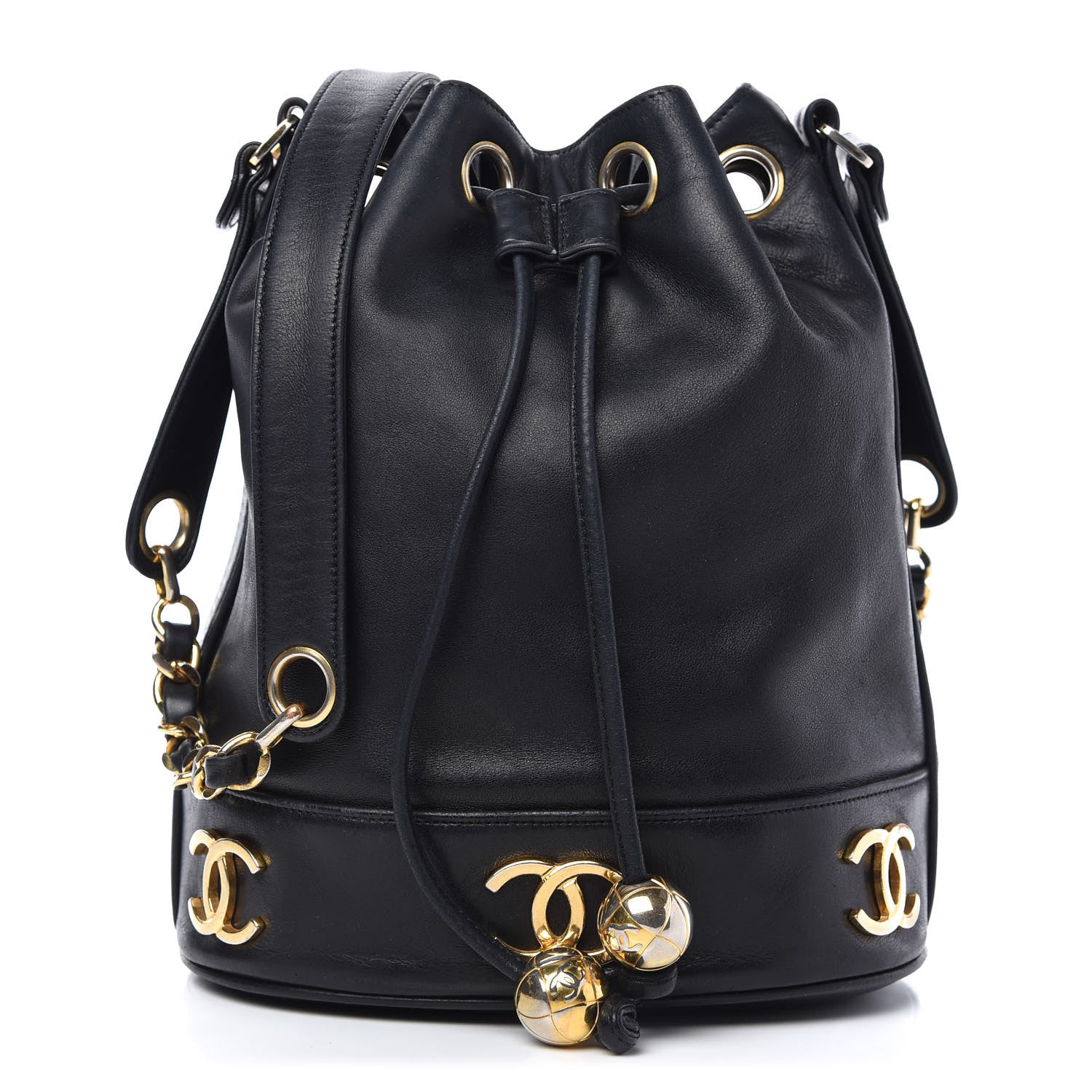 Chanel Lambskin Drawstring Bucket Bag Black 1 of 10