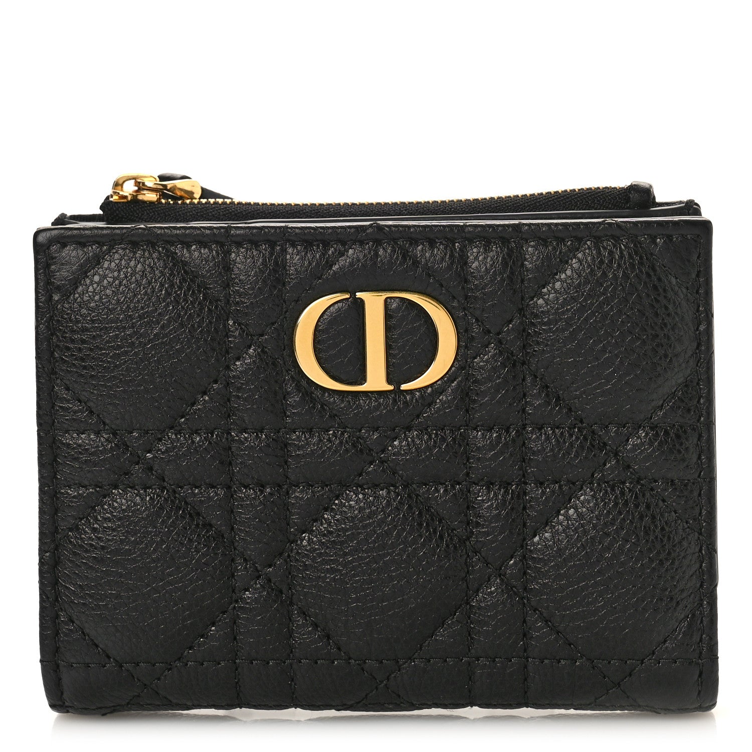 Christian Dior Grained Calfskin Supple Cannage Caro Dahlia Wallet Black 1 of 8