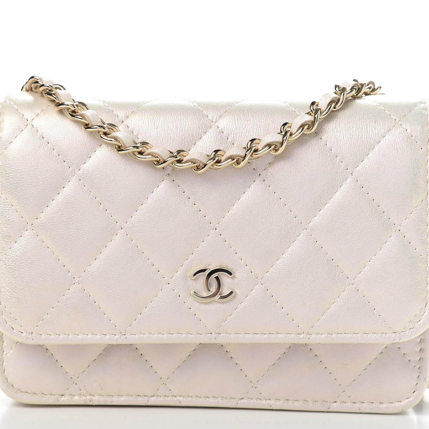 Chanel Iridescent Lambskin Quilted Mini Wallet On Chain WOC Ivory 10 of 11