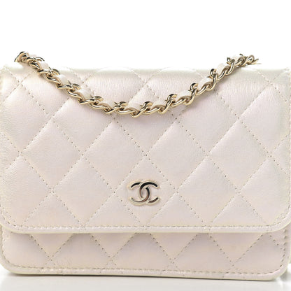 Chanel Iridescent Lambskin Quilted Mini Wallet On Chain WOC Ivory 10 of 11