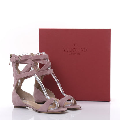 Valentino Garavani Suede Caged Ankle Strap Flat Sandals 37 Antique Pink 10 of 11