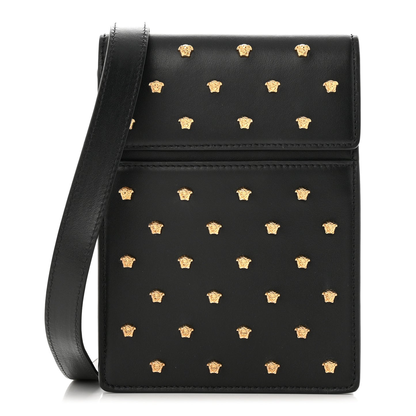 Calfskin Studded Medusa Crossbody Black