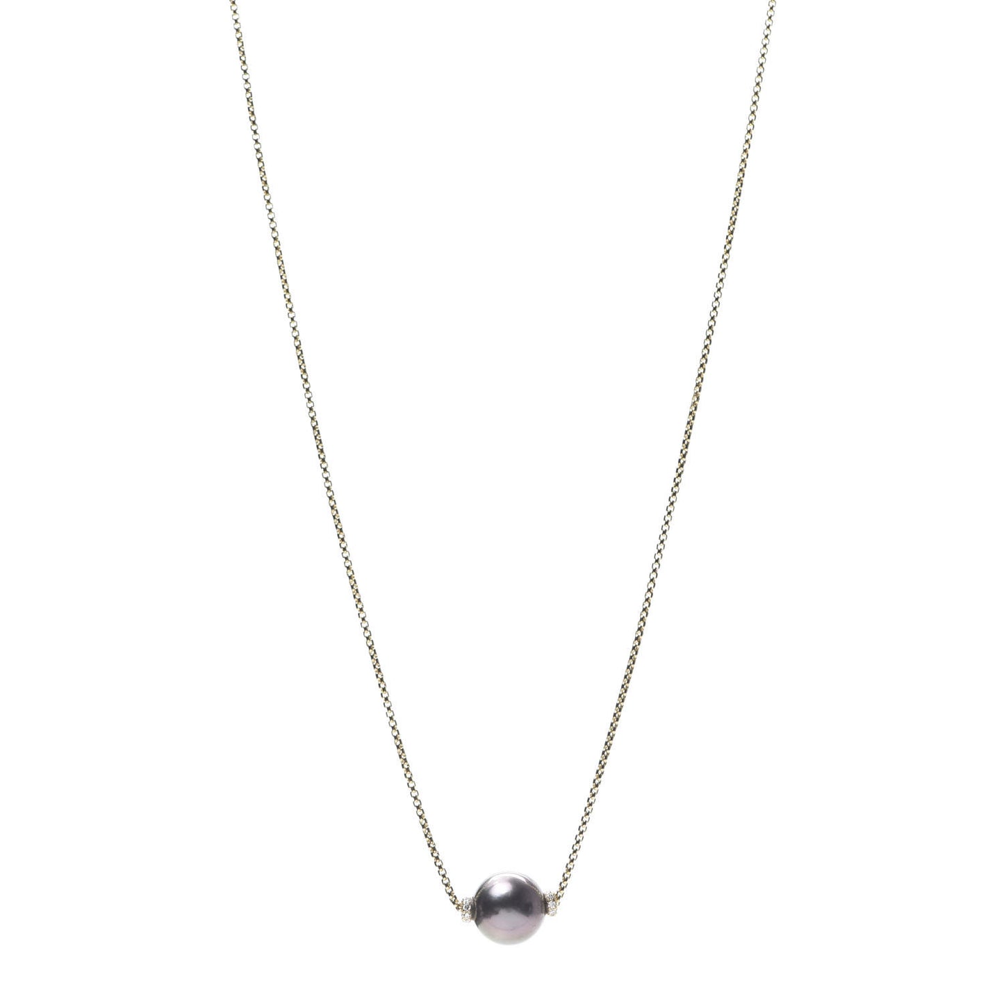 18K Yellow Gold Diamond Tahitian Pearl 11mm Solari Pendant Necklace