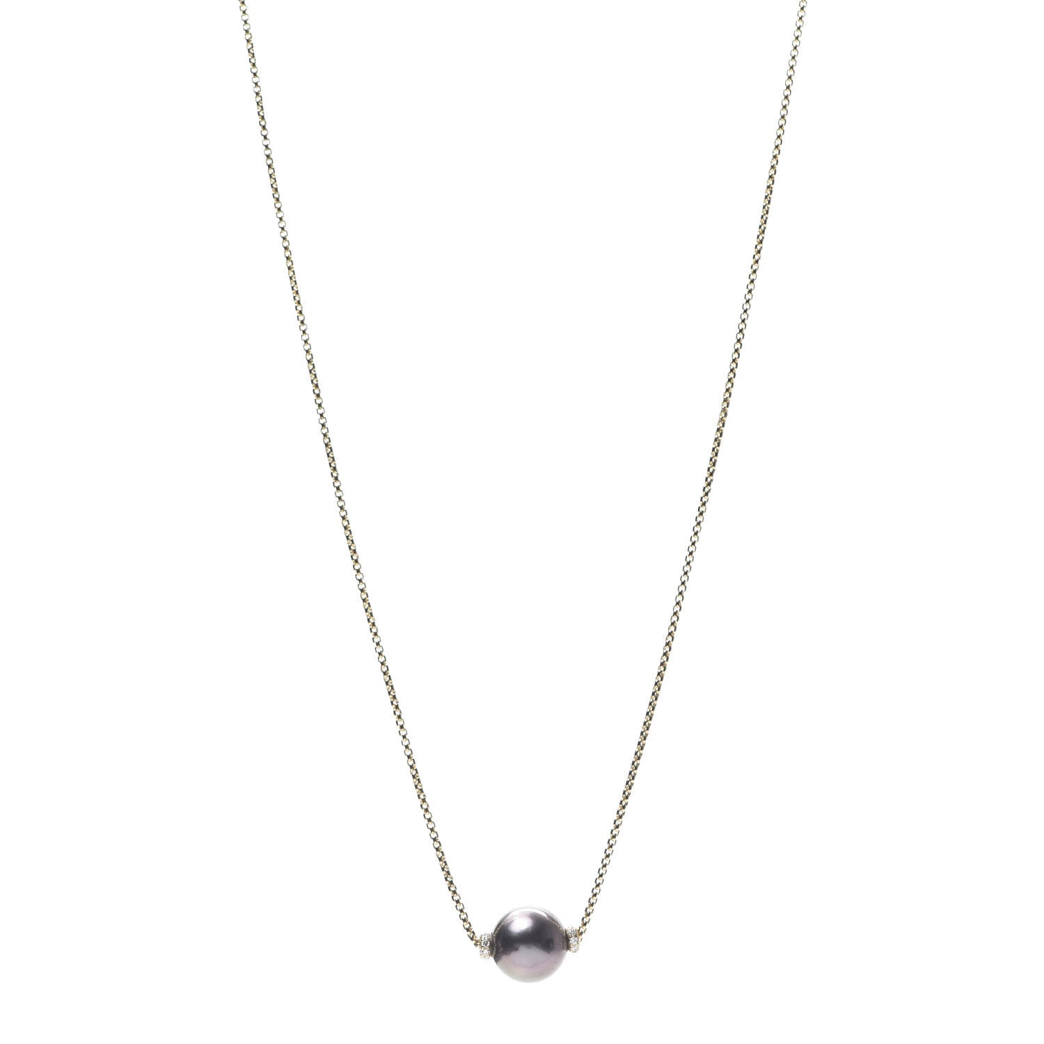 David Yurman 18K Yellow Gold Diamond Tahitian Pearl 11mm Solari Pendant Necklace 1 of 5