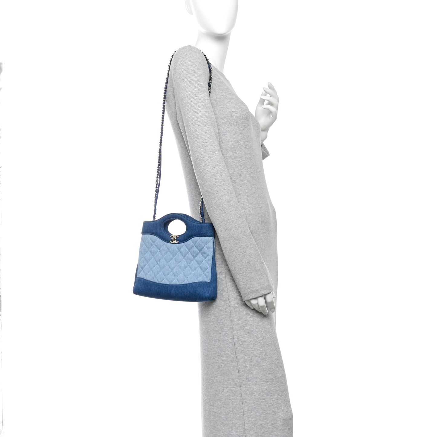 Denim Quilted Mini 31 Shopping Bag  Light Blue Dark Blue