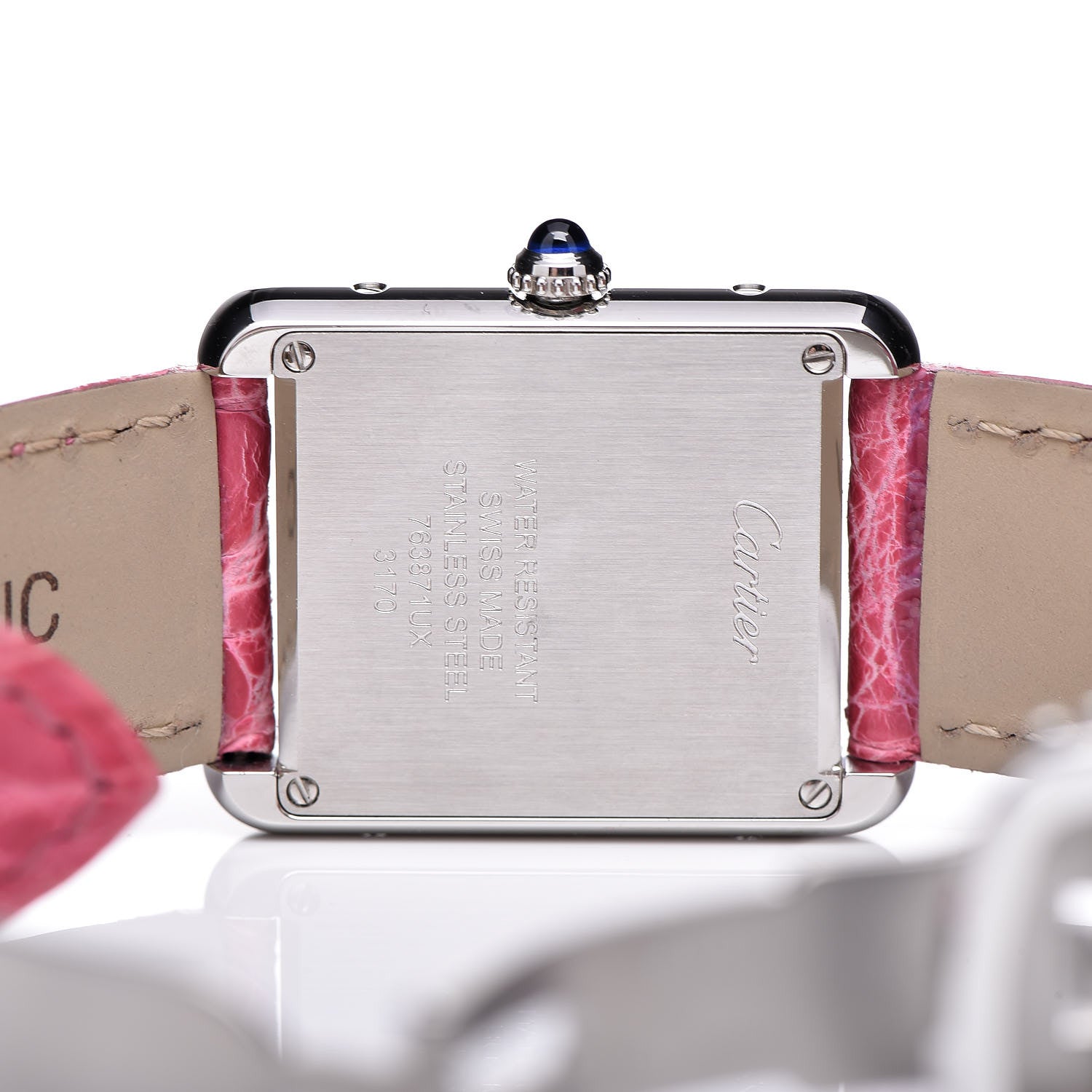 Cartier Stainless Steel Alligator 24mm Tank Solo Quartz Watch Pink 9 of 10