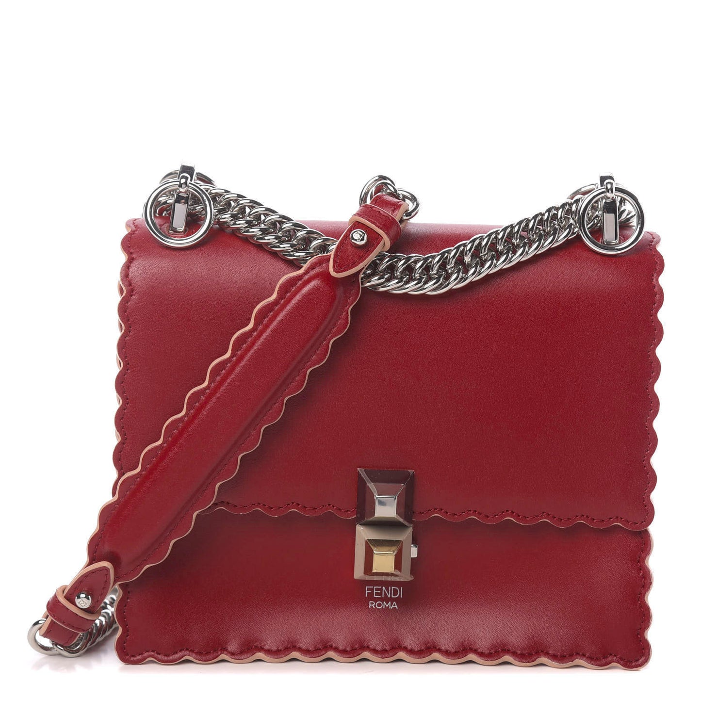 Vitello Liberty Scalloped Studded Small Kan I Shoulder Bag Fragola