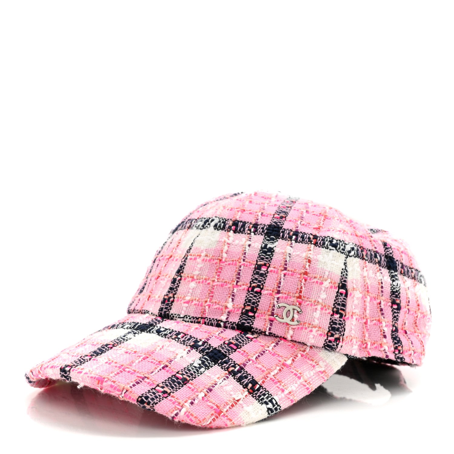 Chanel Cotton Wool Tweed CC Cap Hat Pink Navy Blue White 1 of 9
