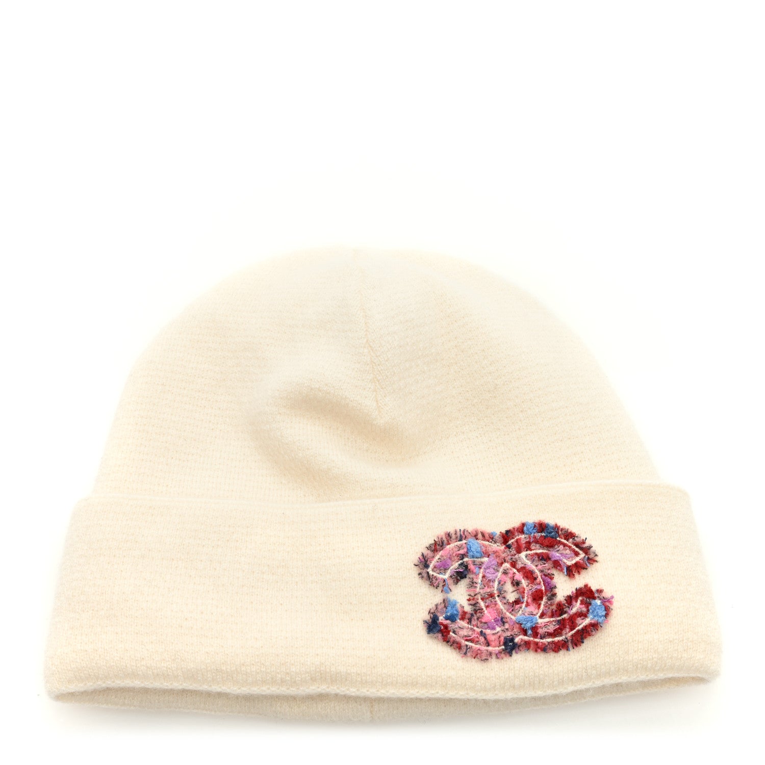 Chanel Cashmere CC Beanie Hat White Pink 1 of 5