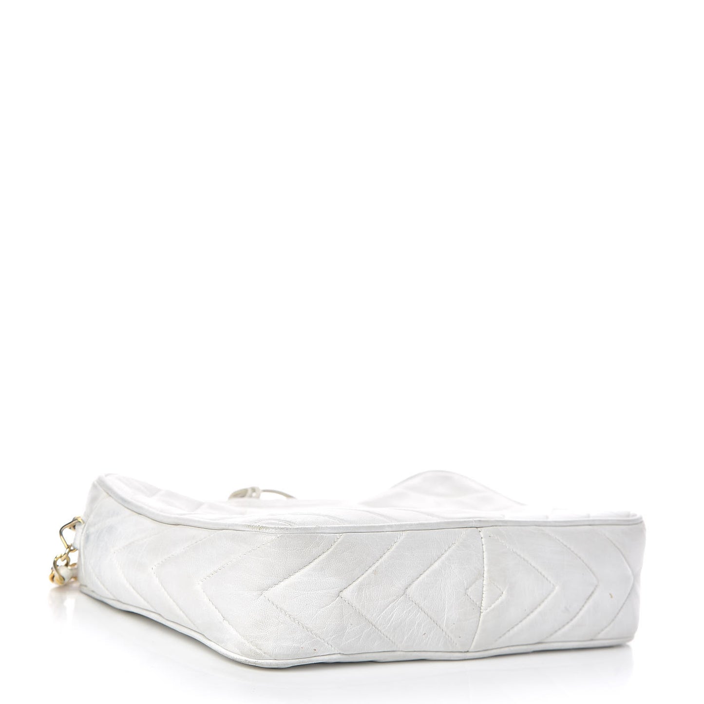 Lambskin Chevron Quilted Medium Tassel Camera Case White