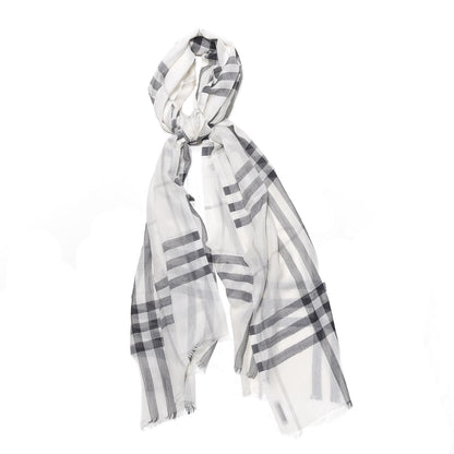 Burberry Wool Silk Gauze Giant Check Lightweight Scarf Natural White 1 of 5