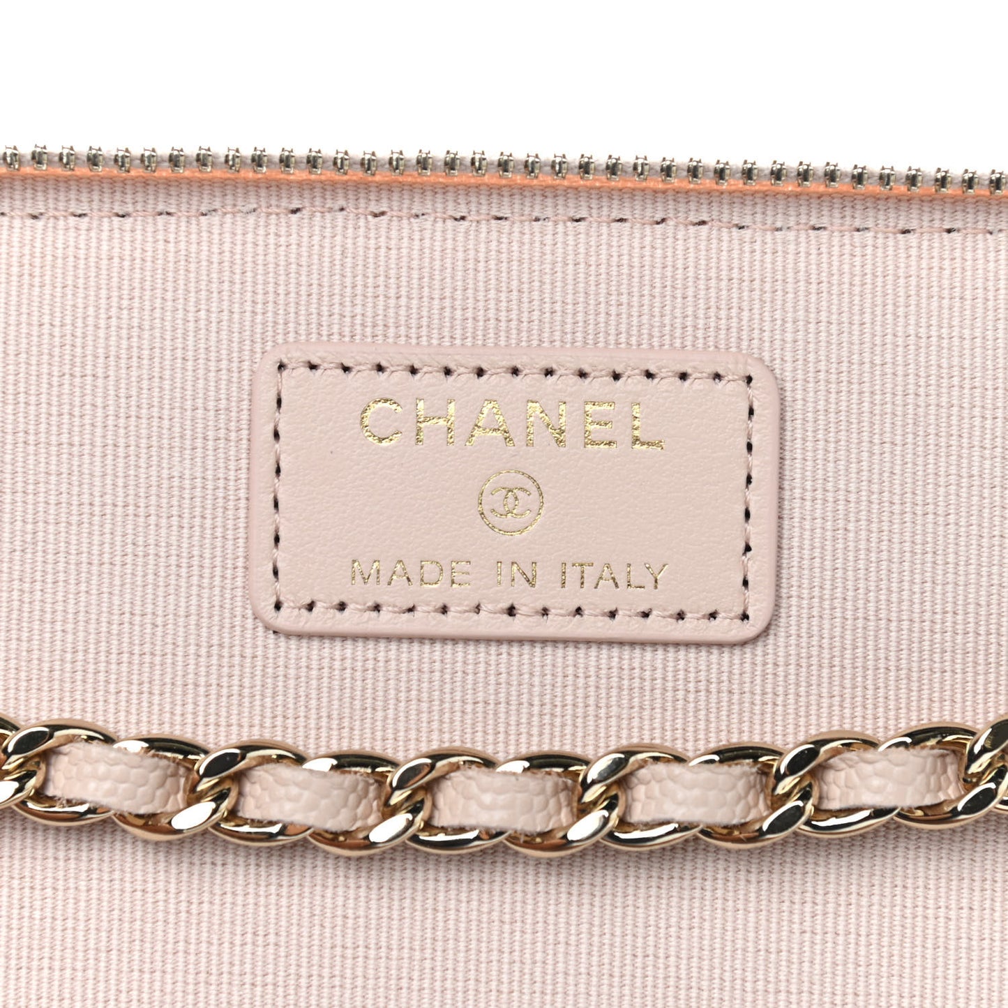Caviar Quilted Small Vanity Case With Chain Light Beige
