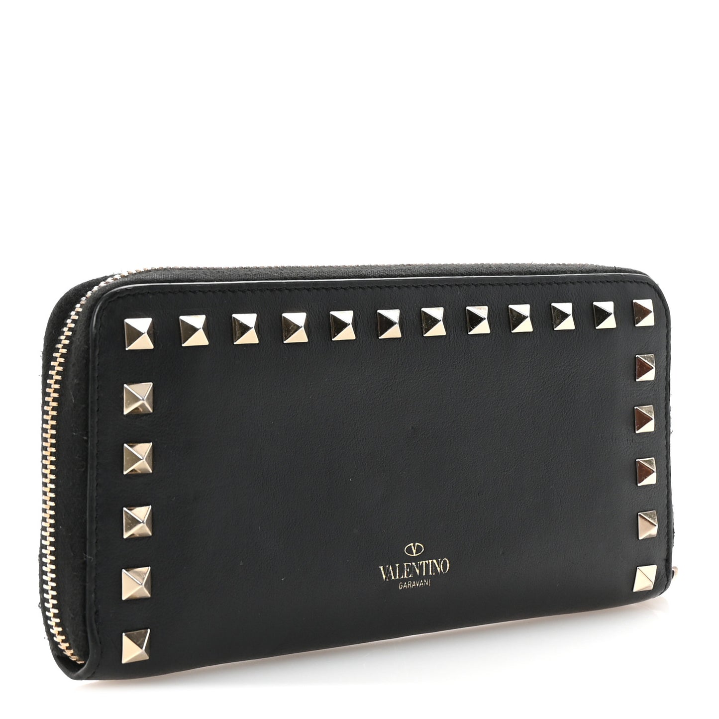 Vitello Rockstud Zip Around Wallet Black