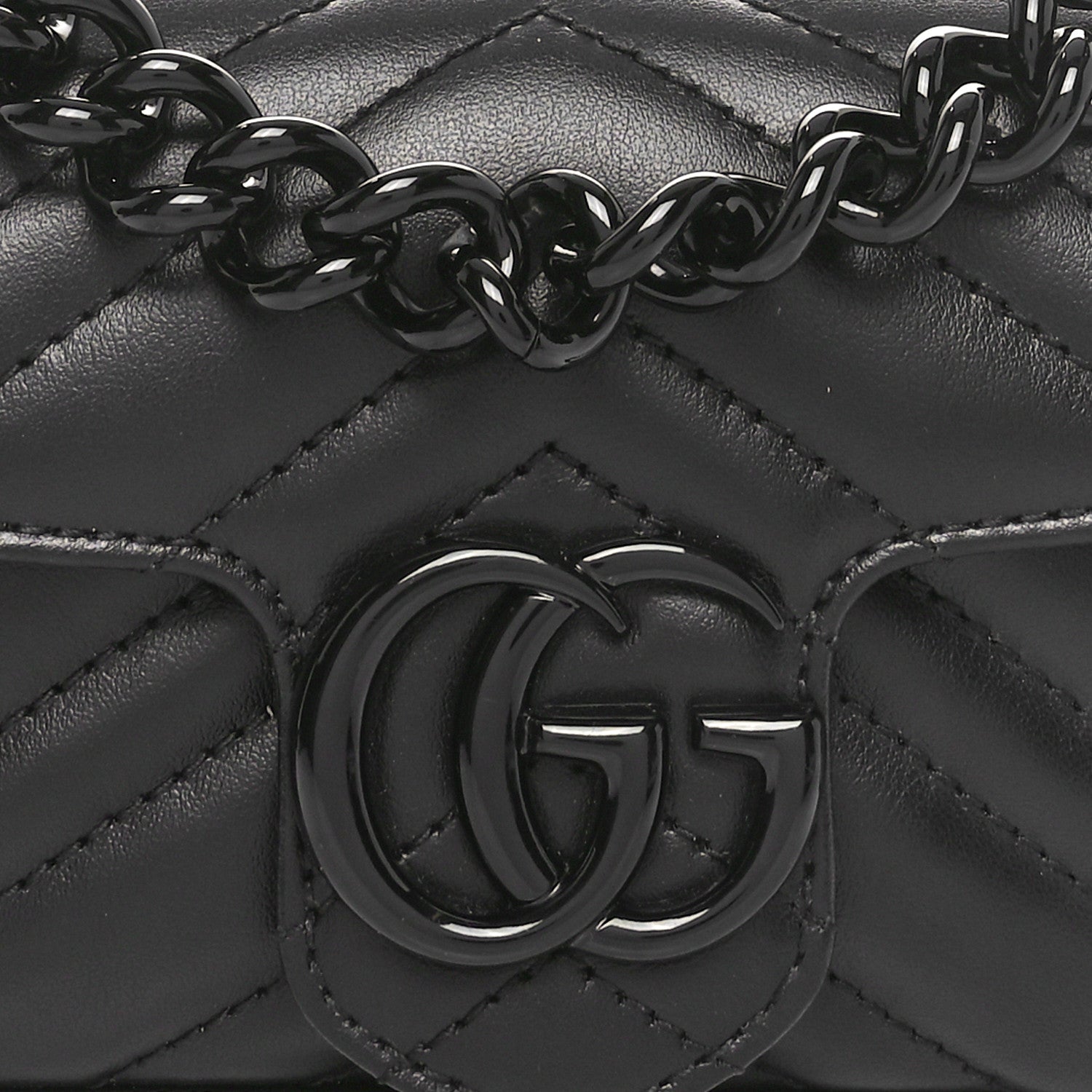 Gucci Calfskin Matelasse Monochrome GG Marmont Chain Belt Bag Black 8 of 10