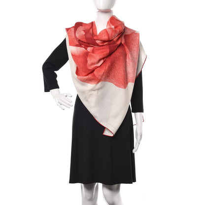 Hermes Cashmere Silk Une Rose Pour Alma Shawl 140 White Rouge Bordeaux 2 of 6
