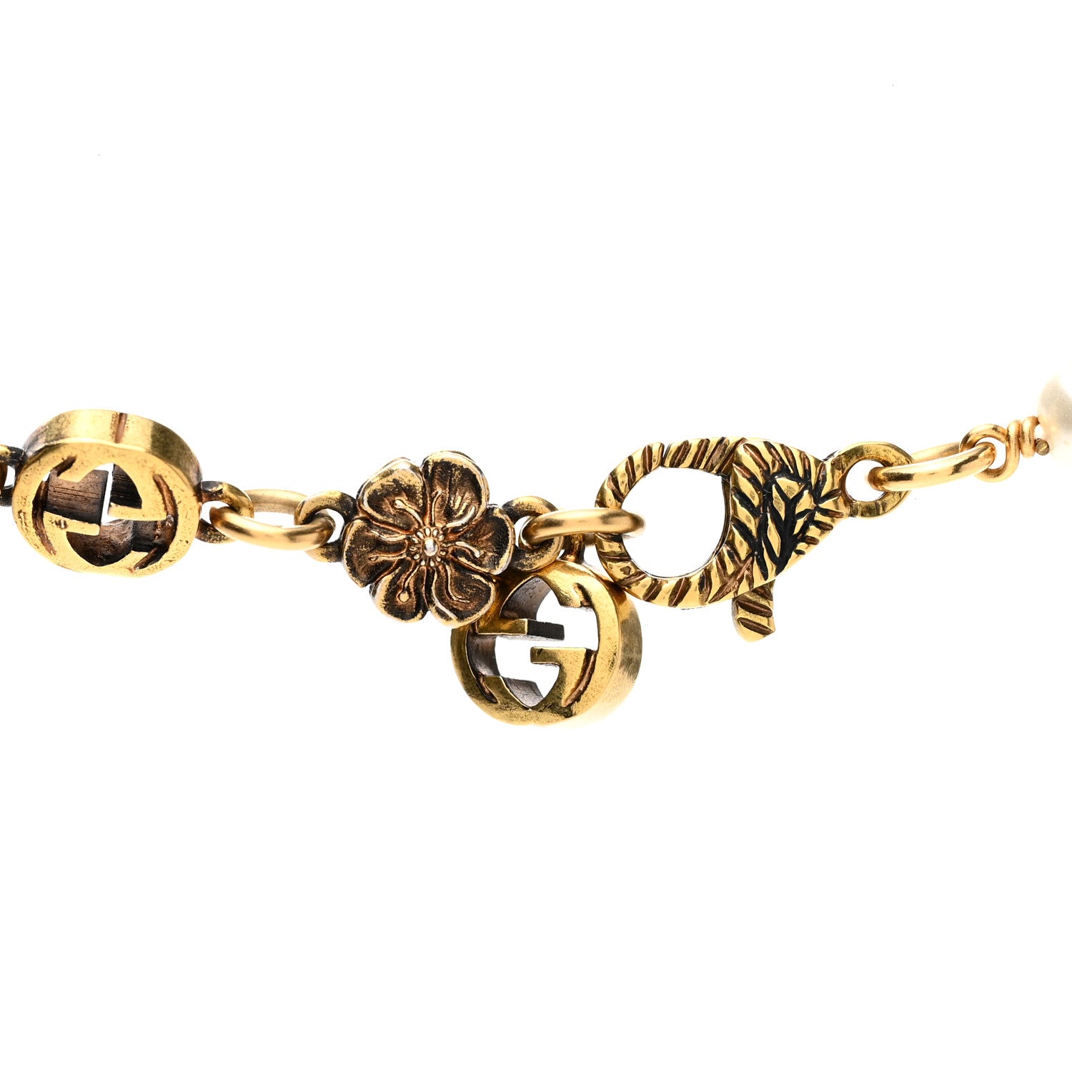 Gucci Metal Pearl Interlocking G Flower Necklace Gold 5 of 5