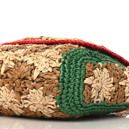 Gucci Raffia Azalea Calfskin Crochet Flower Small GG Marmont Shoulder Bag Natural Ecru Green Red New Shamarock 9 of 15