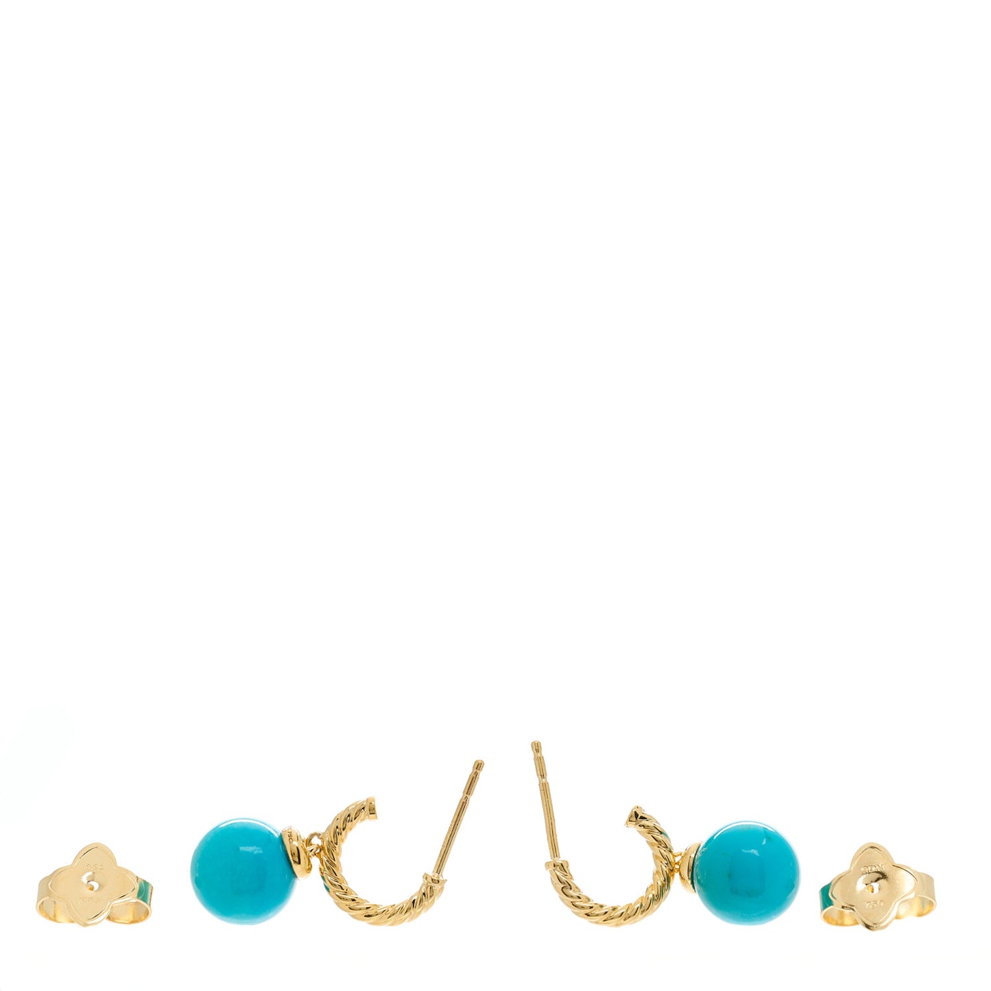 18K Yellow Gold Turquoise 9mm Solari Hoop Earrings
