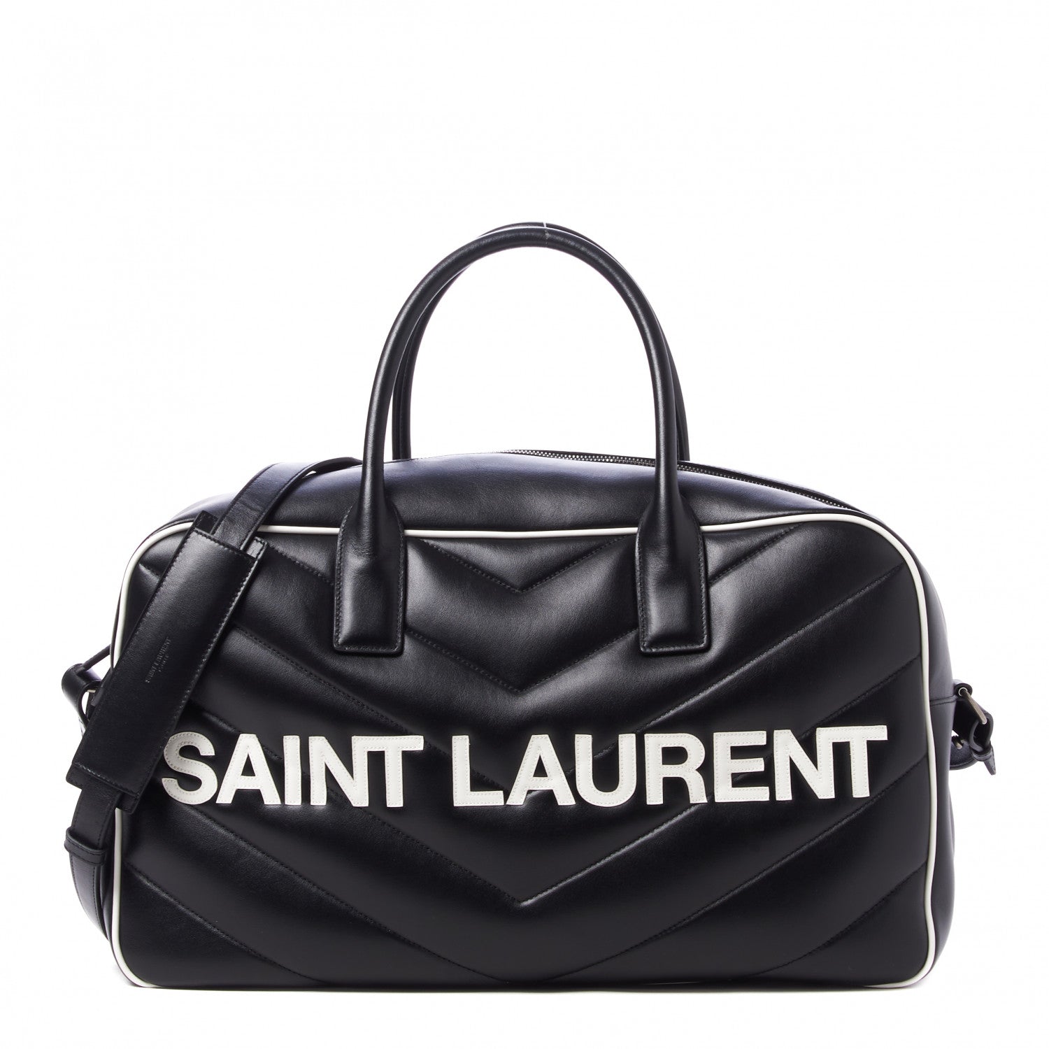 Saint Laurent Calfskin Medium Miles Logo Bowler Duffel Bag Black 1 of 8