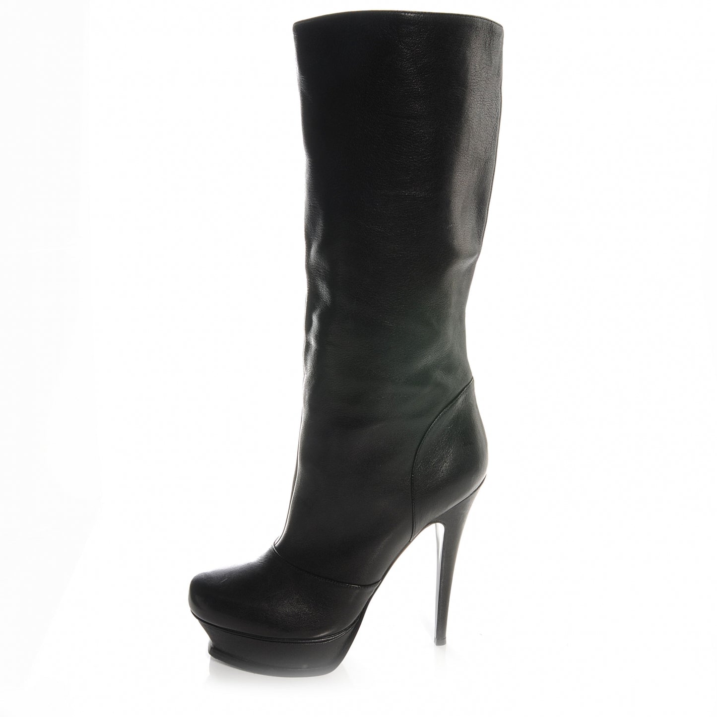 SAINT LAURANT Calfskin Tribute Platform Knee High Boots 40 Black