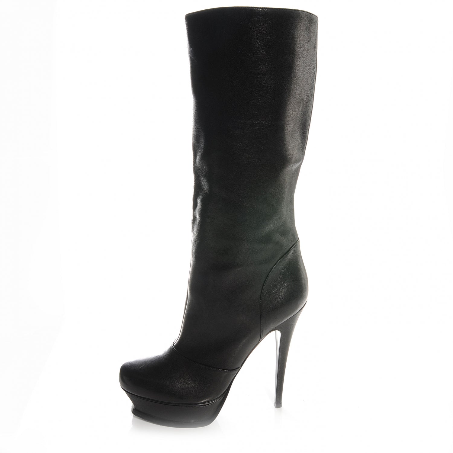 Saint Laurent SAINT LAURANT Calfskin Tribute Platform Knee High Boots 40 Black 1 of 8