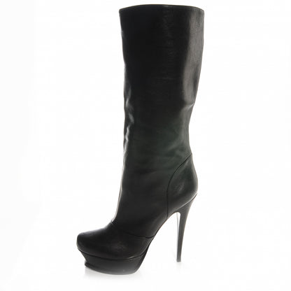 Saint Laurent SAINT LAURANT Calfskin Tribute Platform Knee High Boots 40 Black 1 of 8