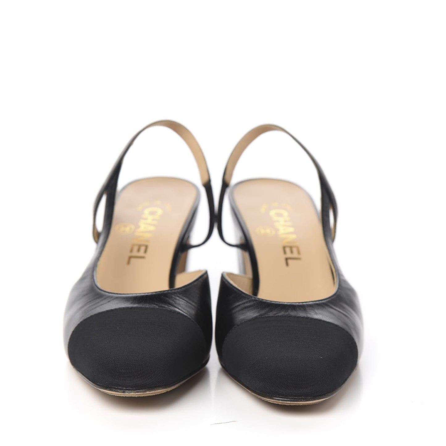Goatskin Grosgrain Cap Toe CC Slingback Sandals 36 Black