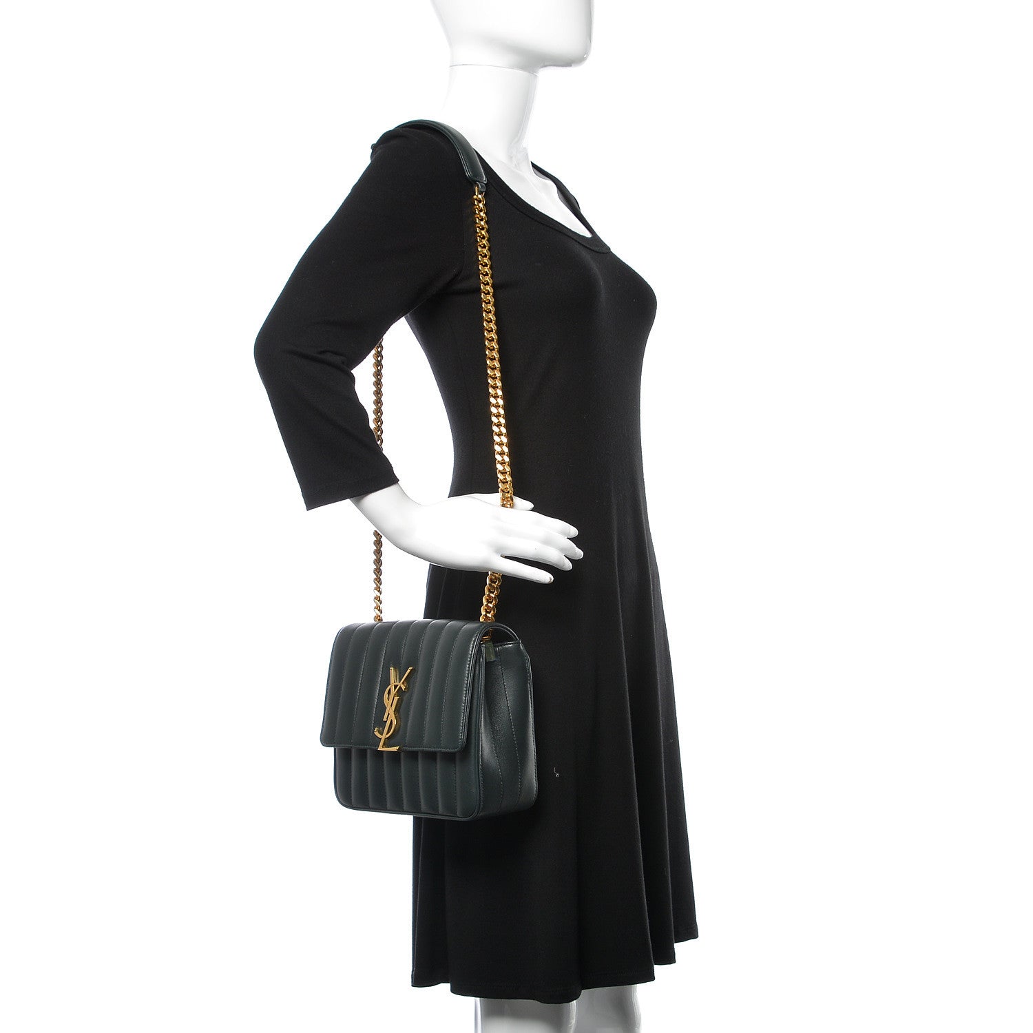 Saint Laurent Lambskin Matelasse Monogram Medium Vicky Chain Bag Algae 2 of 9