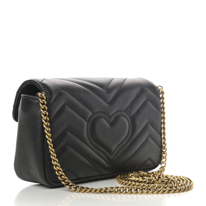 Gucci Calfskin Matelasse Super Mini GG Marmont Shoulder Bag Black 3 of 13