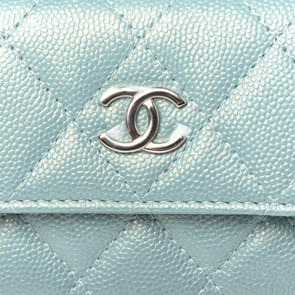 Chanel Iridescent Caviar Quilted Pearl On Top Coin Purse With Chain Light Green 11 of 12