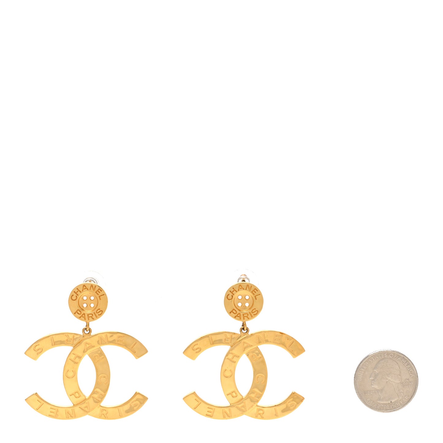 Metal Large Paris Button Earrings Gold