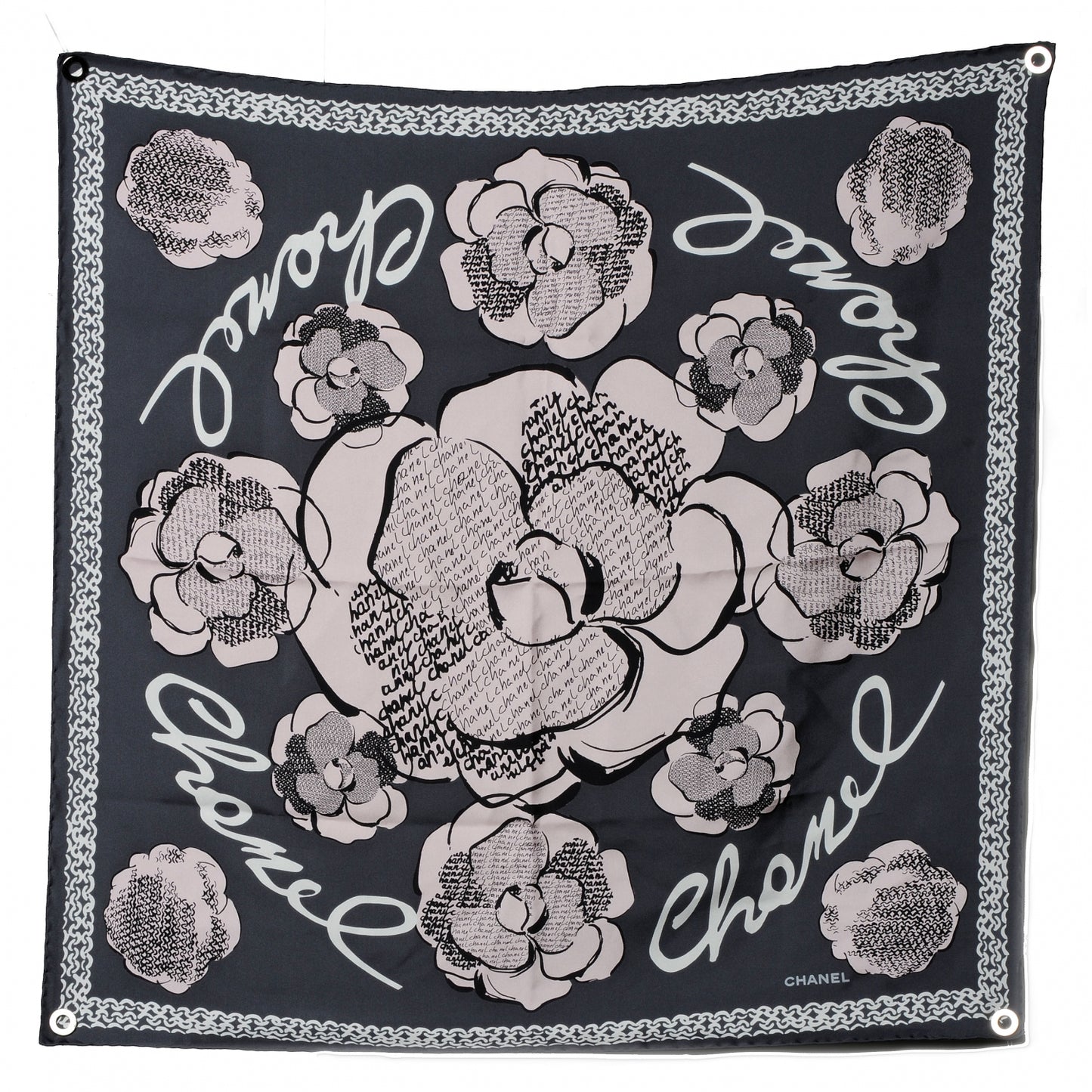 Silk Camellia Flower Scarf Pink Grey