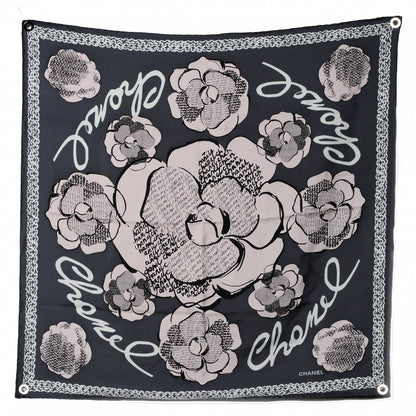 Chanel Silk Camellia Flower Scarf Pink Grey 2 of 8