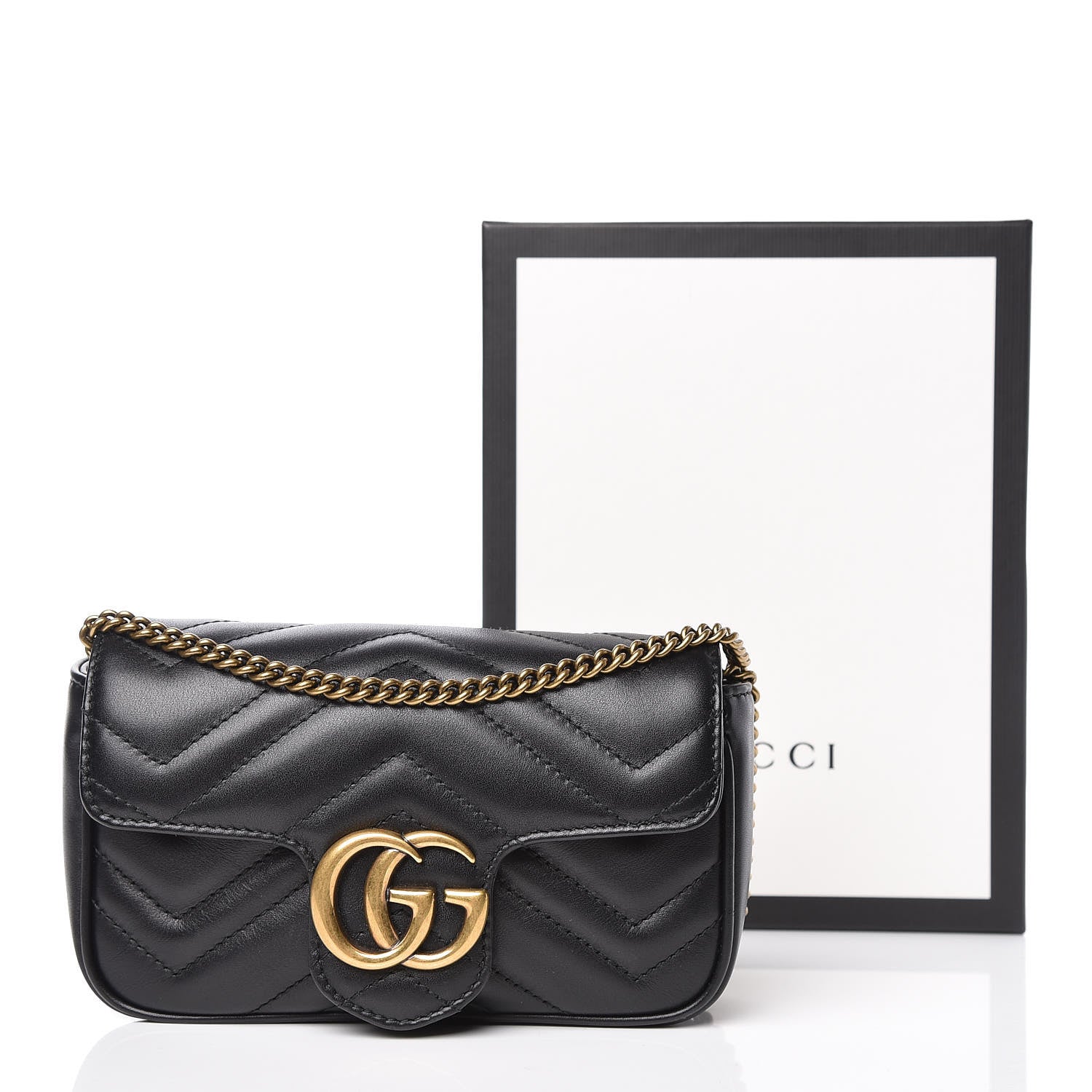 Gucci Calfskin Matelasse Super Mini GG Marmont Shoulder Bag Black 10 of 10