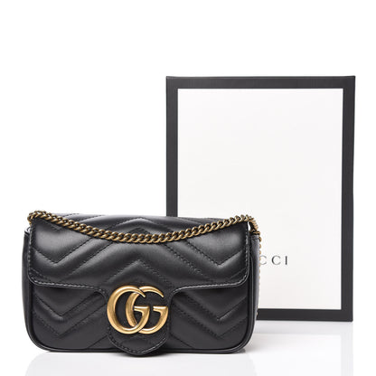 Gucci Calfskin Matelasse Super Mini GG Marmont Shoulder Bag Black 10 of 10