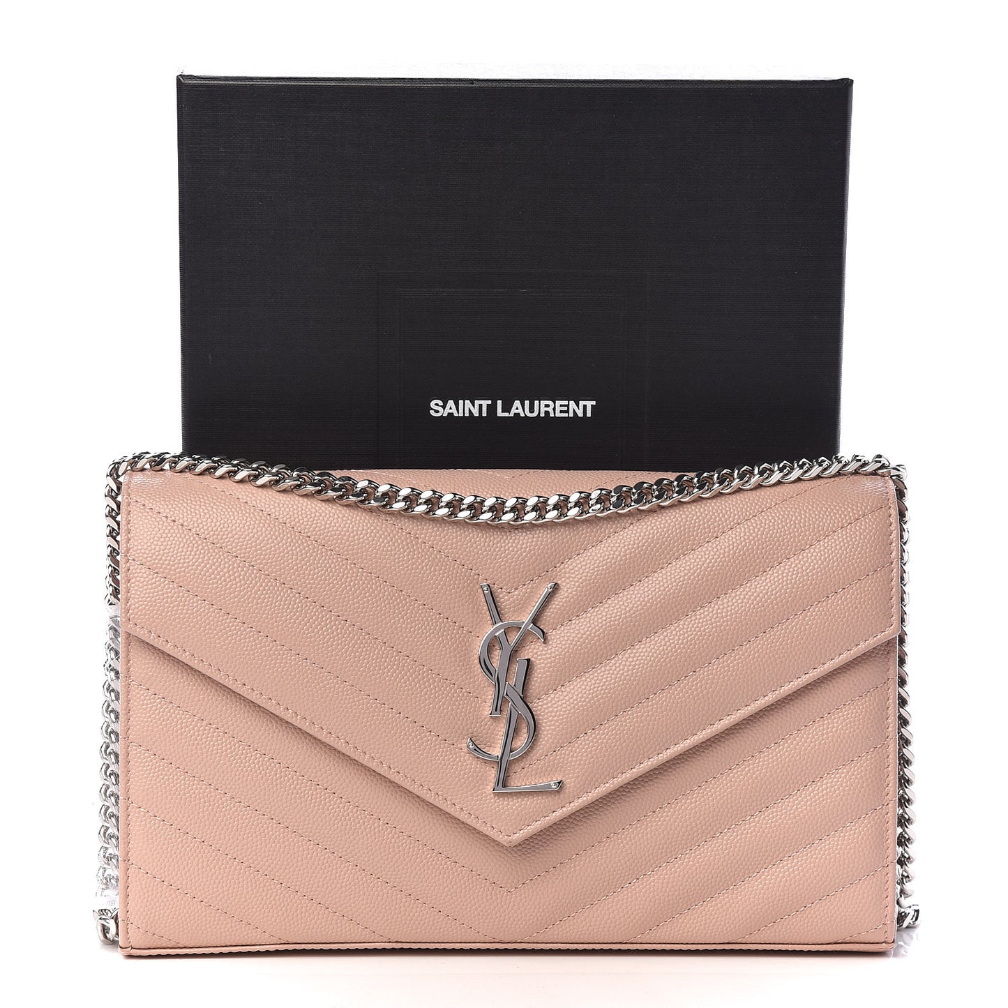 Grain De Poudre Matelasse Chevron Monogram Chain Wallet Rose Antic