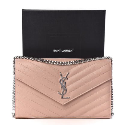 Saint Laurent Grain De Poudre Matelasse Chevron Monogram Chain Wallet Rose Antic 10 of 10