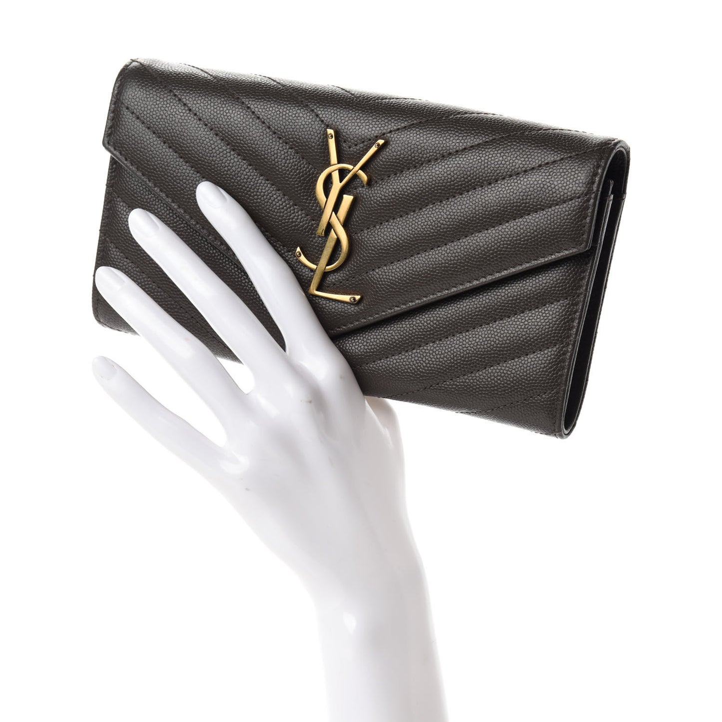 Grain De Poudre Matelasse Chevron Monogram Flap Wallet Fog