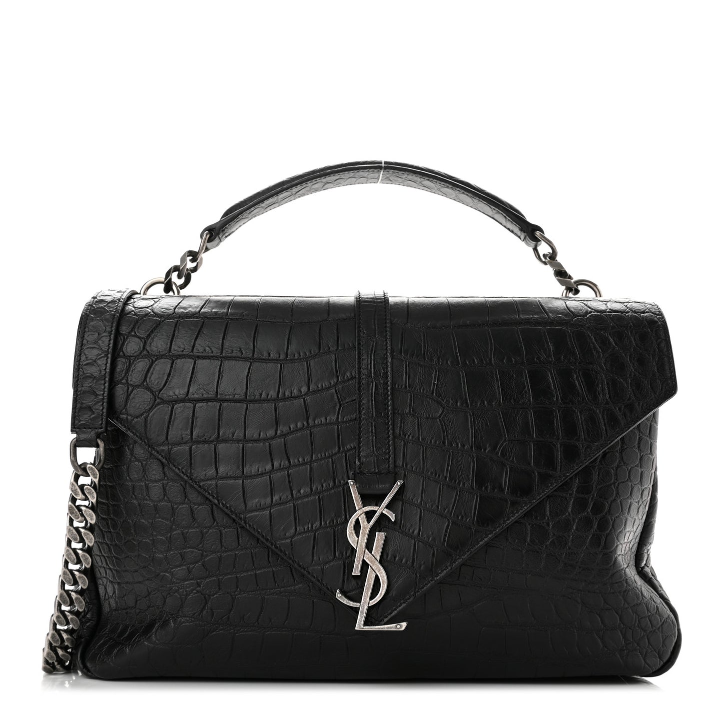 Calfskin Crocodile Embossed Monogram Large College Satchel Black