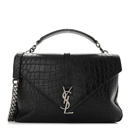 Saint Laurent Calfskin Crocodile Embossed Monogram Large College Satchel Black 1 of 9