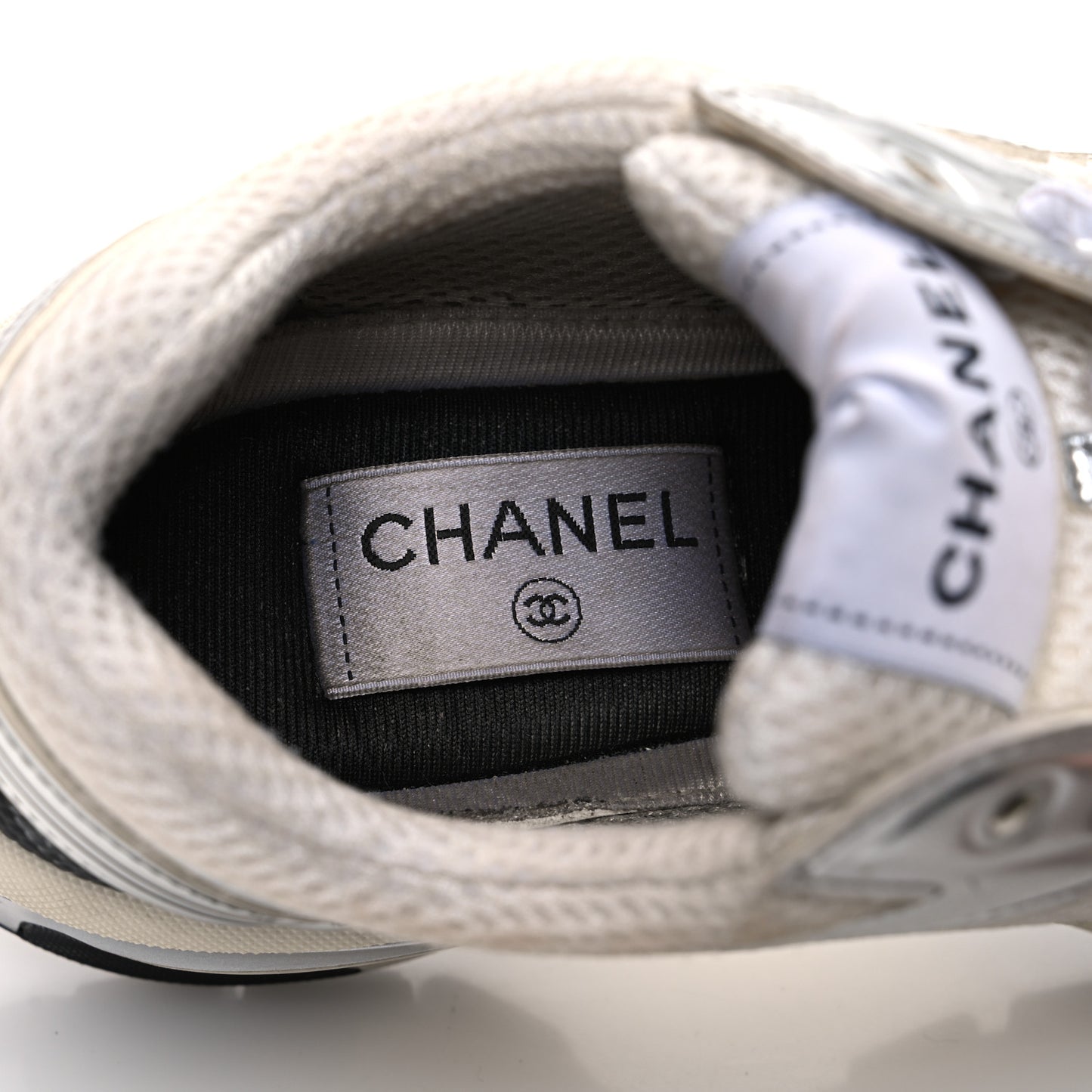 Fabric Laminated Calfskin Stretch CC Sneakers 37 White Silver