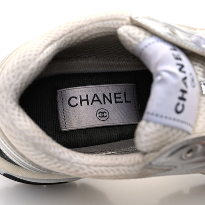 Chanel Fabric Laminated Calfskin Stretch CC Sneakers 37 White Silver 10 of 12