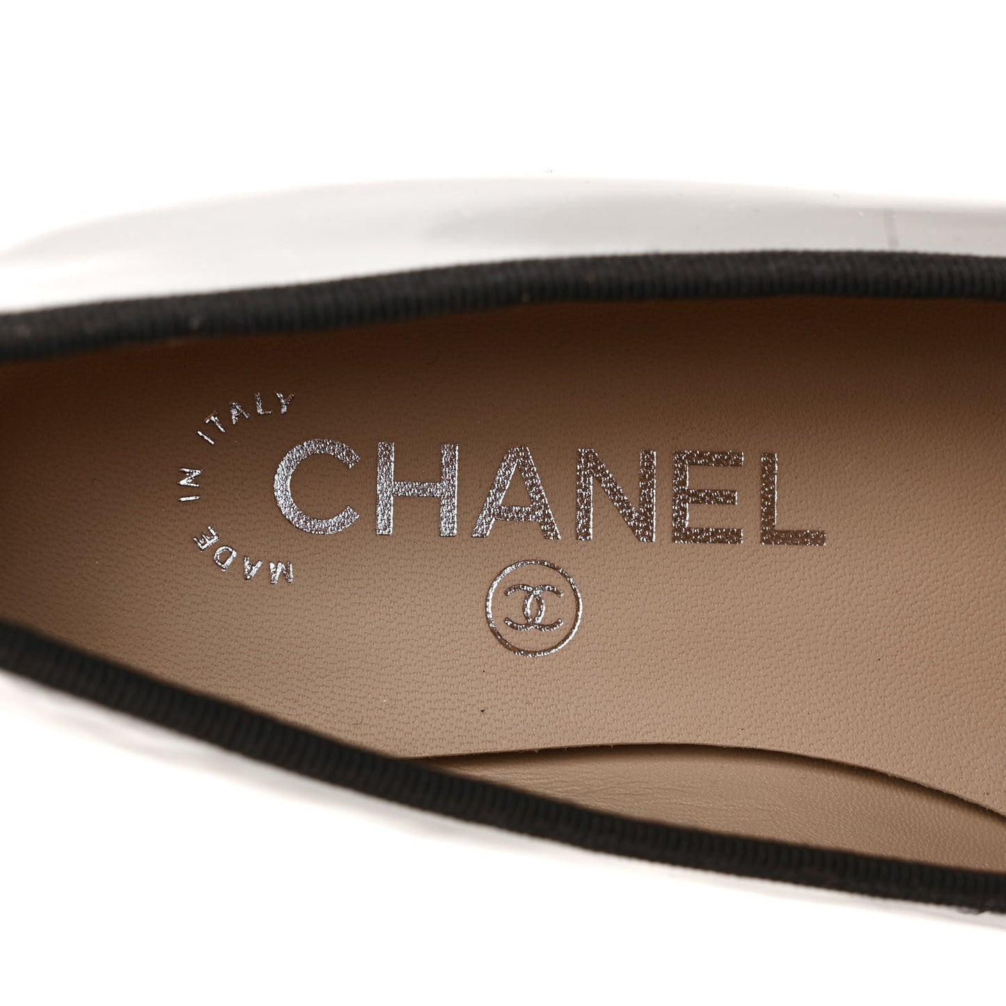 Patent CC Cap Toe Ballerina Flats 36 Black Kaki Clair