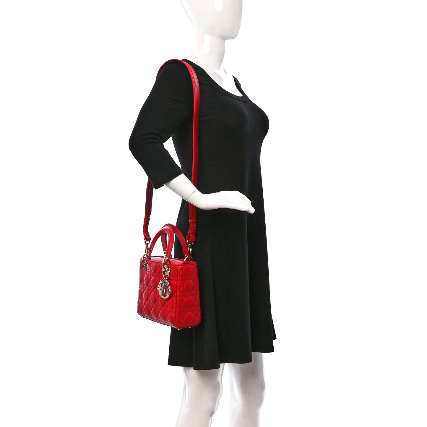 Lambskin Cannage Small Lucky Badges My Lady Dior Red