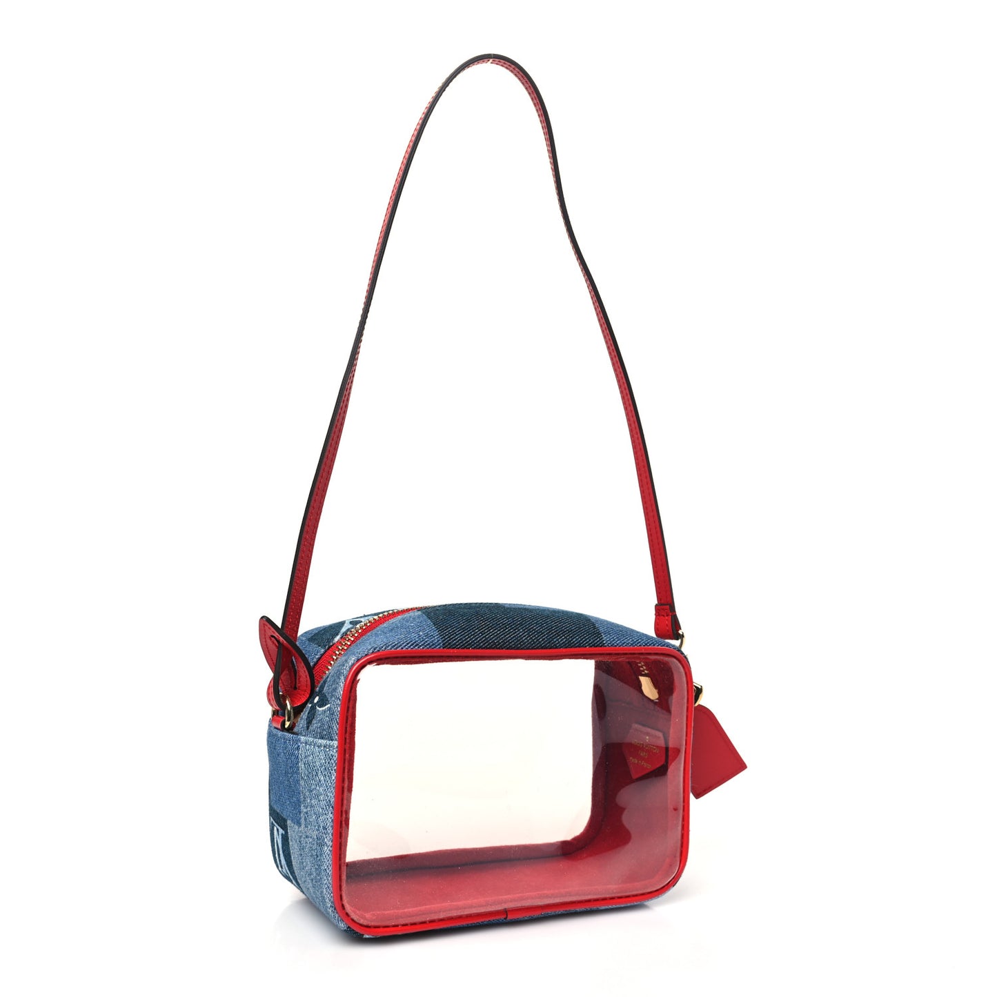 Denim Damier Monogram Patchwork PVC Beach Pouch Blue Rouge