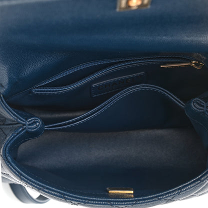 Chanel Caviar Quilted Lizard Embossed Mini Coco Handle Flap Dark Blue 5 of 10