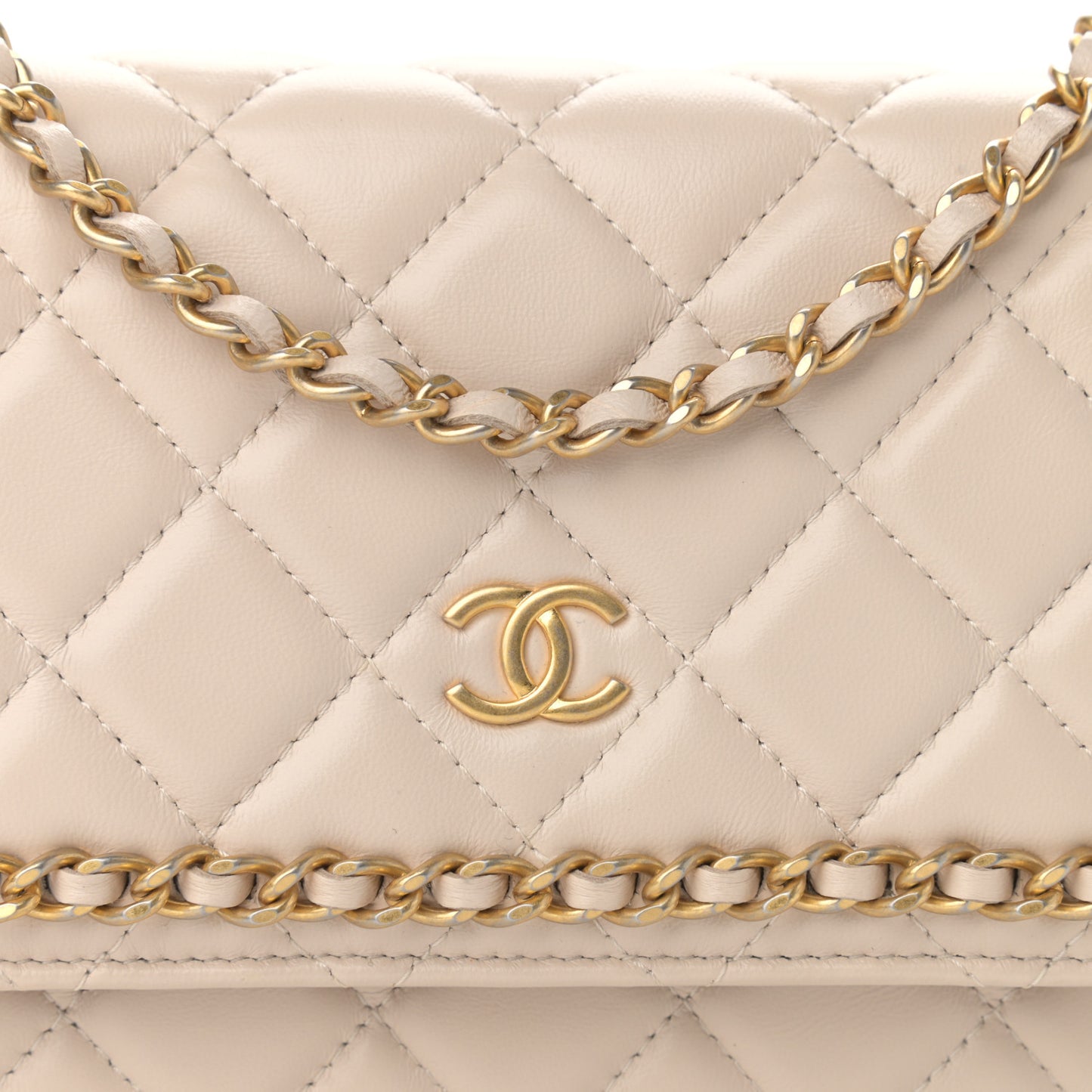 Lambskin Quilted Chain Around Wallet On Chain WOC Beige