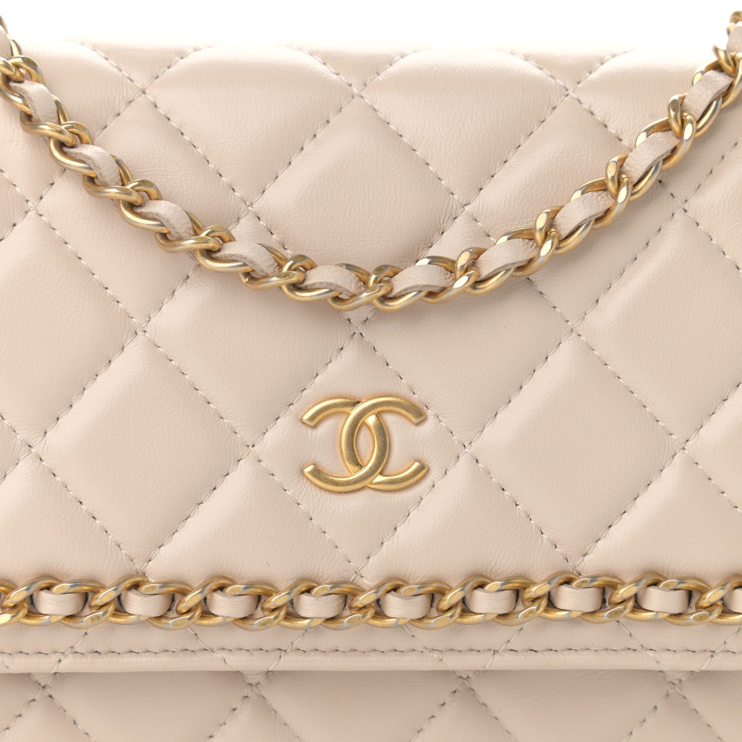 Chanel Lambskin Quilted Chain Around Wallet On Chain WOC Beige 9 of 12